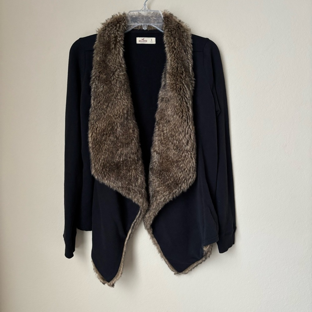 Hollister Black Cardigan with Faux Fur